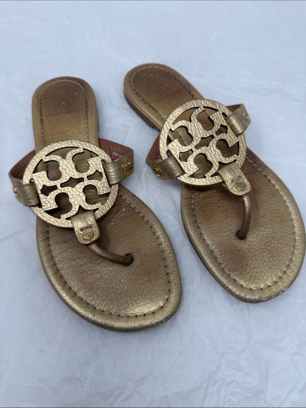 Tory Burch Gold Miller Thong Sandals - Metallic Gold Women’s Flip Flops Size 7.5